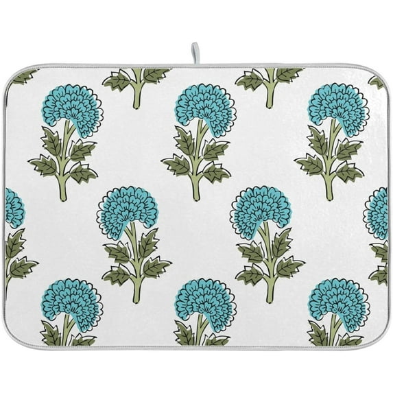 Bohemian Floral Dish Drying Mat for Kitchen Counter, Ultra Absorbent Reversible Microfiber Dishes Drying Rack Pad Heat-resistant Mats 16x18in