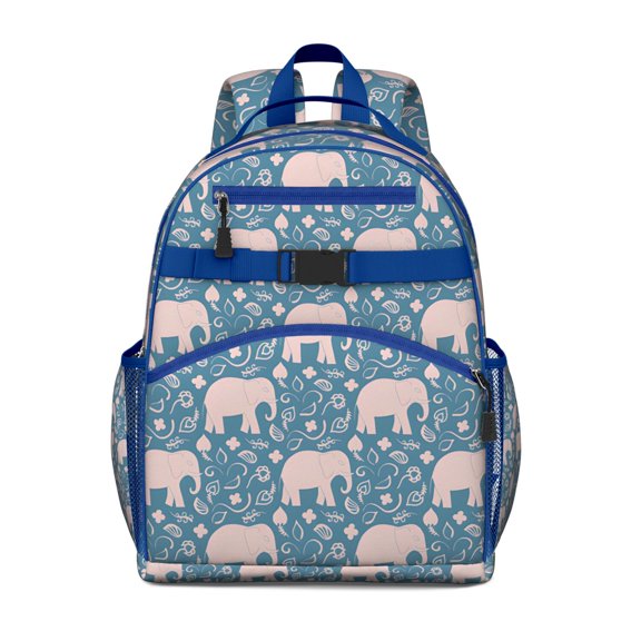 Bohemian Floral Elephant Backpack Baby Elephant and Mandala Pattern Bookbag for Students with Abstract Ethnic Hand-Drawn Design