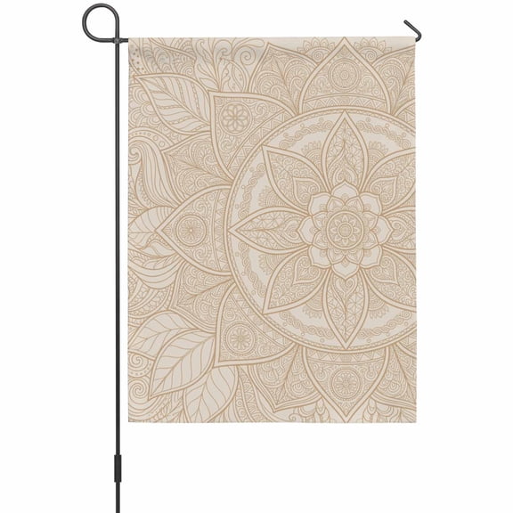 Bohemian Floral Garden Flag 12 x 18 Inches, Beige Geometric Flower Petal Boho Ethnic Line Weather Proof Outdoor Patio Flags Double Sided Small Garden Decoration for Yard Outside Home