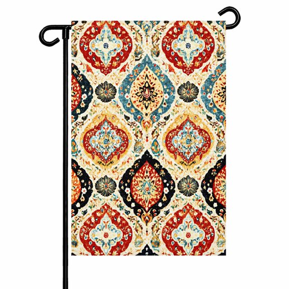 Bohemian Floral Garden Flag 12x18 Inch Abstract Moroccan Ethic Tribal Colored Floral Double Sided Small Decorative Garden Flags for Outside, Outdoor Yard Porch Lawn Decoration