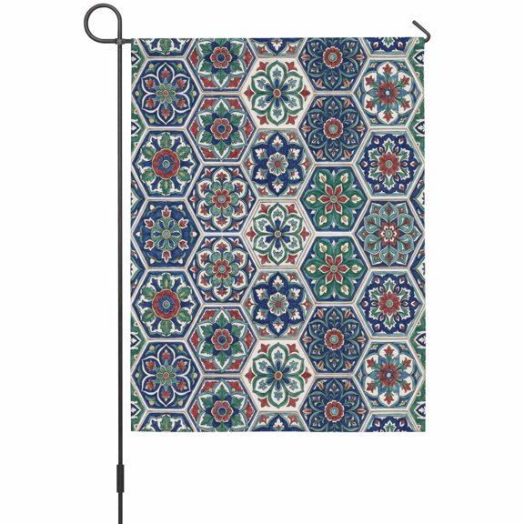 Bohemian Floral House Flags For Outdoor, Boho Tribal Ethnic Abstract Flower Geometric Grid Small Double Side Yard Flags Weather Proof House Decor for Lawn Outside Holiday 28 x 40 Inches