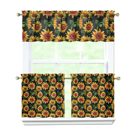 Bohemian Floral Kitchen Curtains 24 Inch - 3 Panel Vintage Farmhouse Set with Wildflowers & Butterflies, Rod Pocket Window Treatment for Rustic Decor