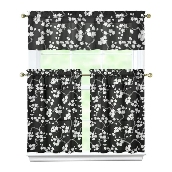 Bohemian Floral Kitchen Curtains 36 Inch Short - 3 Panel Vintage Farmhouse Set with Wildflowers & Sunshine, Rod Pocket Window Treatment for Spring Summer Decor