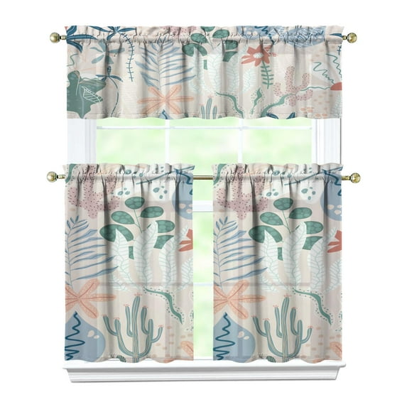 Bohemian Floral Kitchen Curtains 36 Inch Short - 3 Panel Vintage Farmhouse Set with Wildflowers & Sunshine, Rod Pocket Window Treatment for Spring Summer