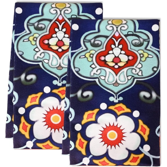Bohemian Floral Kitchen Towels Set of 2 - Absorbent 24x16 Inch Dish Towels with Boho Mandala Design, Colorful Dish Cloths for Drying, Gift for Chef, Cook, Women, Housewarming & Hostess