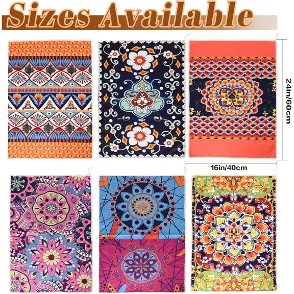 Bohemian Floral Kitchen Towels Set of 6 - Absorbent 24x16 Inch Dish Towels with Boho Mandala Design, Colorful Dish Cloths for Drying, Gift for Chef, Cook, Women, Housewarming & Hostess