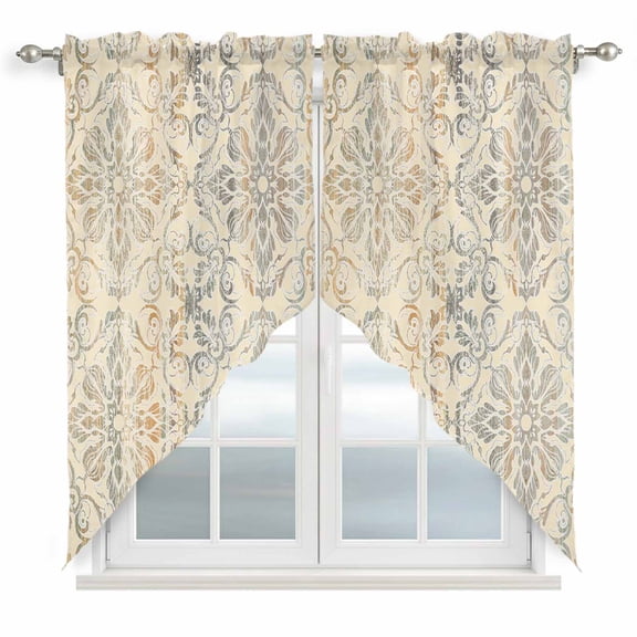 Bohemian Floral Kitchen Window Curtains, Swag Curtains Valance for Bedroom Living Room Bathroom, Vintage Gradient European Line Rod Pocket Window Treatment Curtain Block Drapes 2 Panels 28"x36"