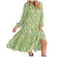 thumbnail image 1 of Bohemian Floral Maxi Dress Casual Loose Fit With Long Bubble Sleeves And V Neck Design, 1 of 5