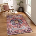 thumbnail image 1 of Bohemian Floral Medallion Area Rug - 3x5 Hot Pink Rug for Girls Room Front Entry Mat, Non-Slip Machine Washable Soft Throw Carpet for Bathroom Apartment Entrance Laundry, Fuchsia/Multi, 1 of 8