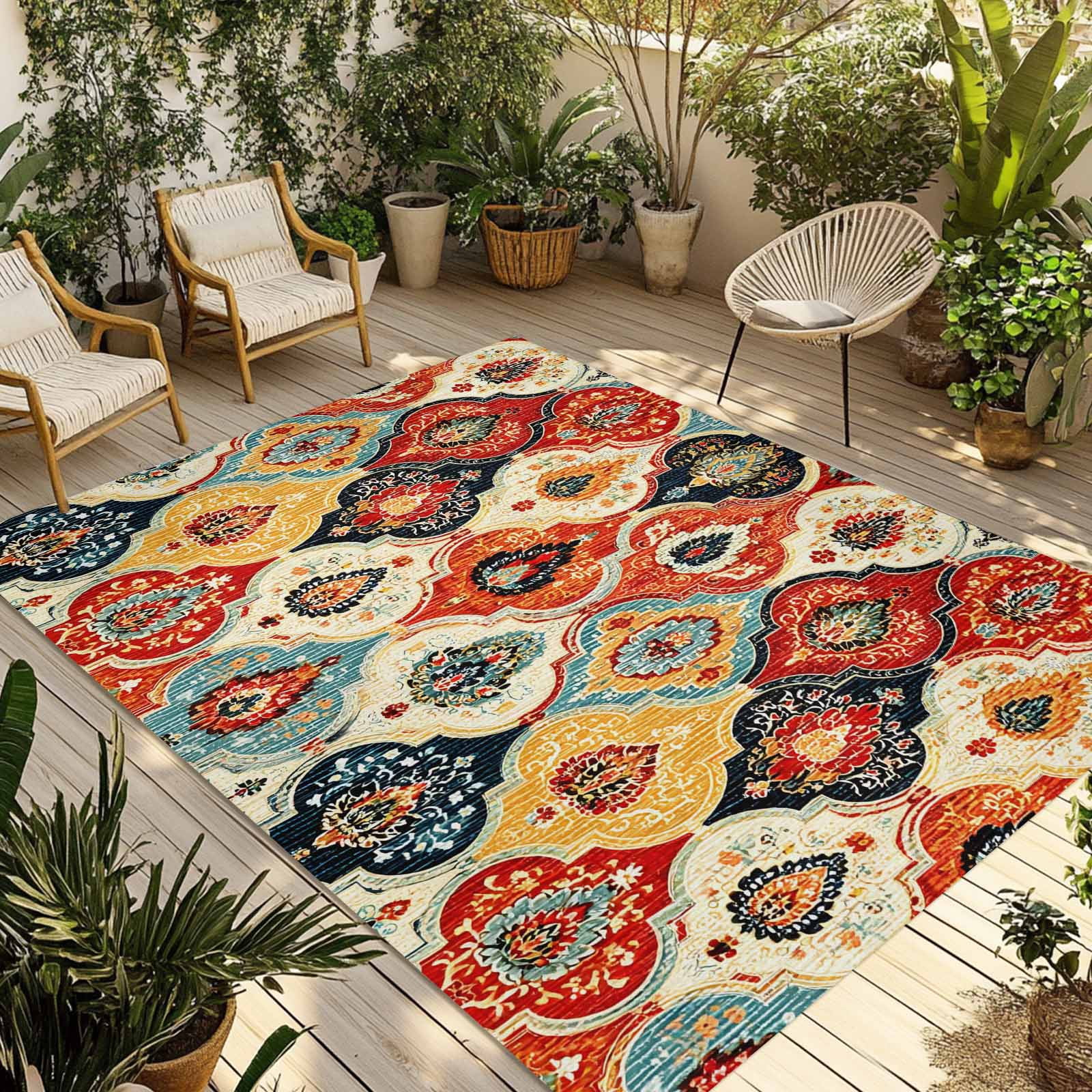 Bohemian Floral Outdoor Rug 5x7 ft Moroccan Exotic Colored Floral Non ...