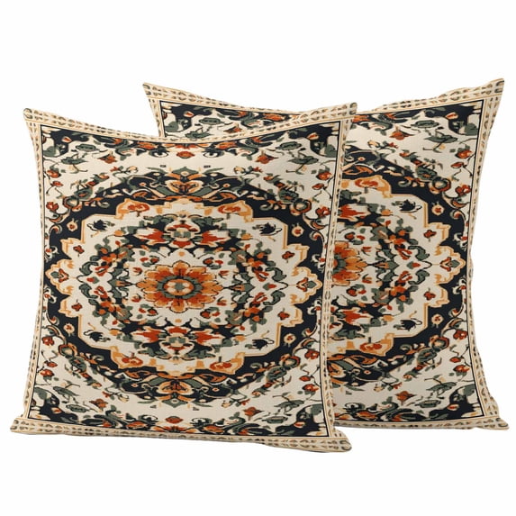 Bohemian Floral Outdoor Waterproof Pillow Covers, Vintage Boho Retro Ethnic Tribes Decorative Square Throw Pillowcase Sofa Cushion Sham for Patio/Couch/Chair, 20"x20" 2 Pack