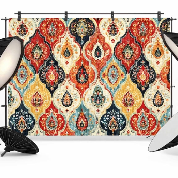 Bohemian Floral Photography Backdrop 7x5FT, Moroccan Exotic Colored Floral Photo Backdrops, Background for Photography Studio Photo Studio Background, Back Drop for Photoshoot