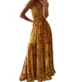thumbnail image 1 of Bohemian Floral Print Maxi Dress For Sleeveless High Waist Slit Summer Beach/Yellow/L, 1 of 4