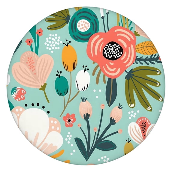 Bohemian Floral Print Round Tablecloth with Elastic Edge - Vibrant Colorful Table Cover for Kitchen Dining Patio Party - Fits 52 to 56 Inch Round Tables