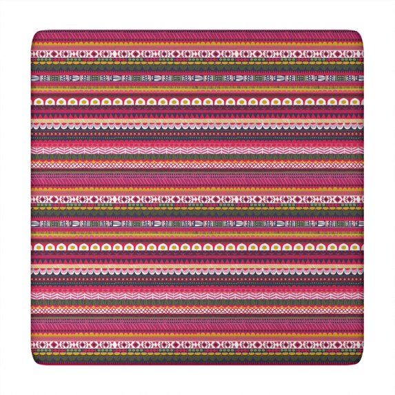 Bohemian Floral Print Square Tablecloth 34x34 Inch All-Weather Outdoor Indoor Elastic Table Cover with Fitted Hem for Card Tables
