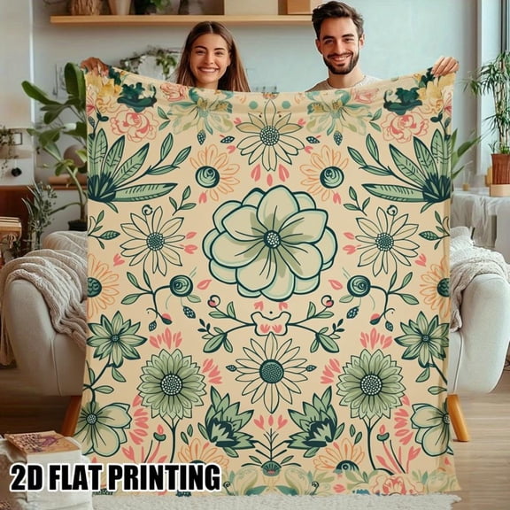 Bohemian Floral Print Throw Blanket - Soft Lightweight Flannel Bedspread for Couch Sofa Bed, All-Season Boho Decor with Multicolor Patterns