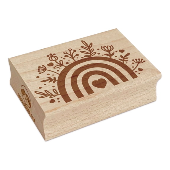 Bohemian Floral Rainbow Rectangle Rubber Stamp Stamping Scrapbooking Crafting - Small 1.7in