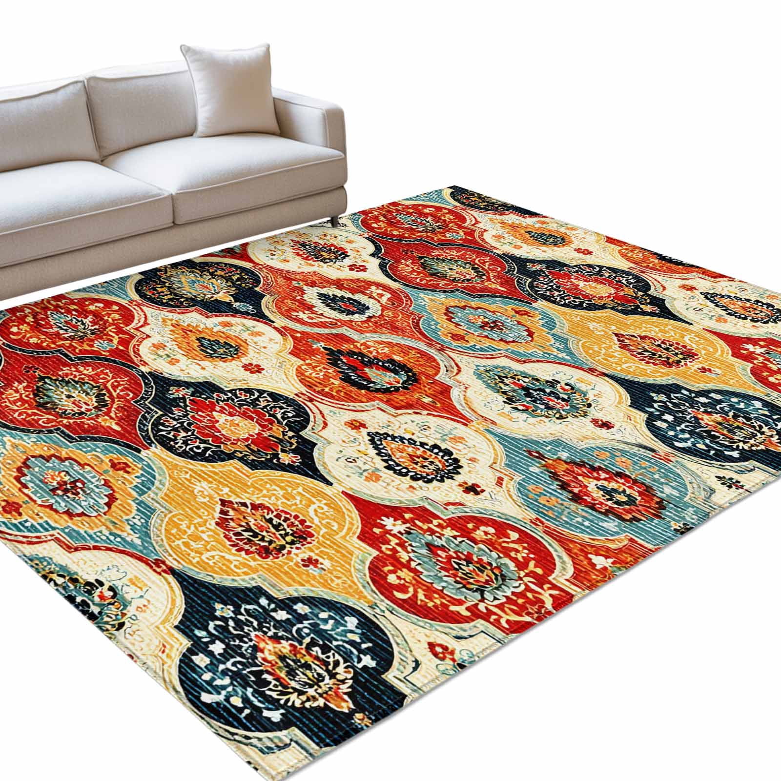 Floral Rectangular Rug Bohemian Floral Rectangle Rug 5'x7' Moroccan Exotic Colored Floral ...