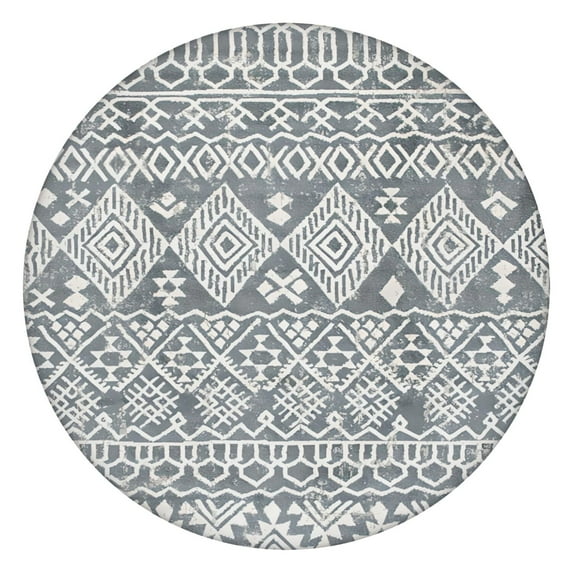 Bohemian Floral Round Table Cover with Elastic Band, Stretch Cloth for 38-42 Inch Tables, All-Season Indoor Outdoor