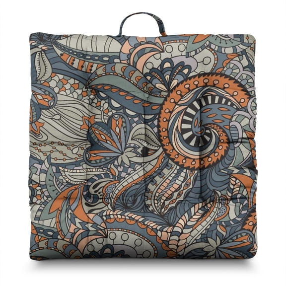 Bohemian Floral Square Floor Cushion - Oversized Thick Meditation Seat with Mandala Design for Adults & Teens