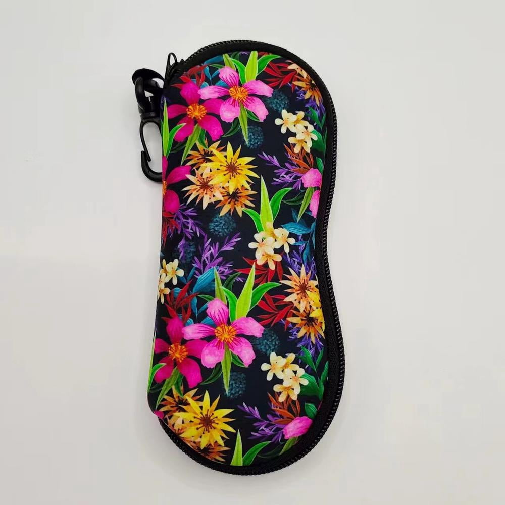 Bohemian Floral Sunglass Case with Carabiner - Lightweight Neoprene ...