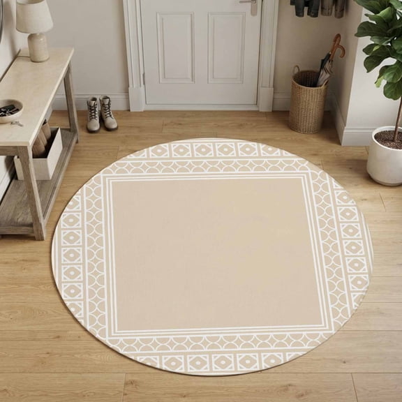 Bohemian Floral Tile Round Area Rug 3Ft Small Circle Rugs for Kitchen Entryway, Cream Boho Sounthwest Middle Century Non-Slip Carpet Floor Mats Indoor Outdoor Carpet Runner Aesthetic Home Decor