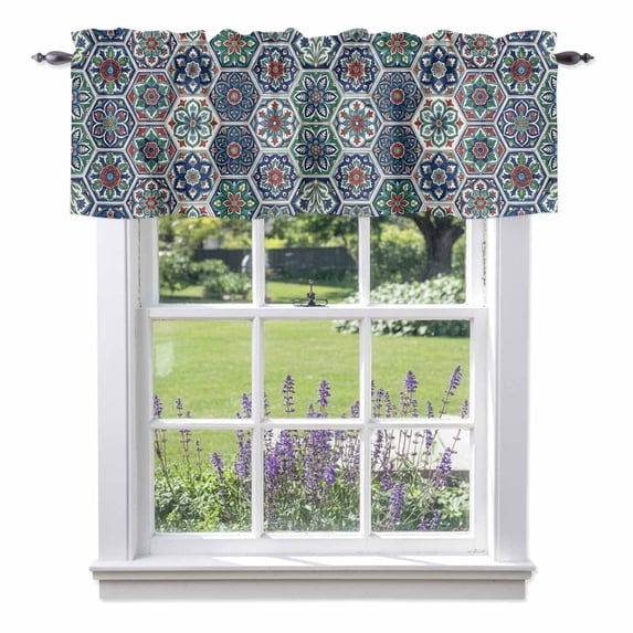 Bohemian Floral Valances for Windows Boho Tribal Ethnic Abstract Flower ...