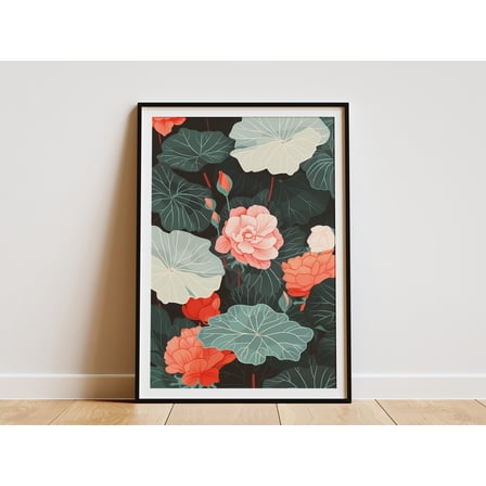 Bohemian Floral Wall Art Print Minimalist Botanical Poster Green and Pink Flower Art for Living Room Home Decor - Poster Unframed