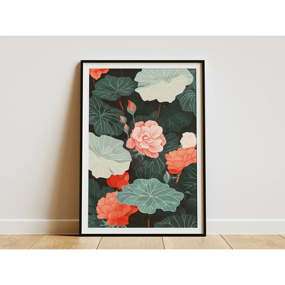 Bohemian Floral Wall Art Print Minimalist Botanical Poster Green and Pink Flower Art for Living Room Home Decor - Poster Unframed