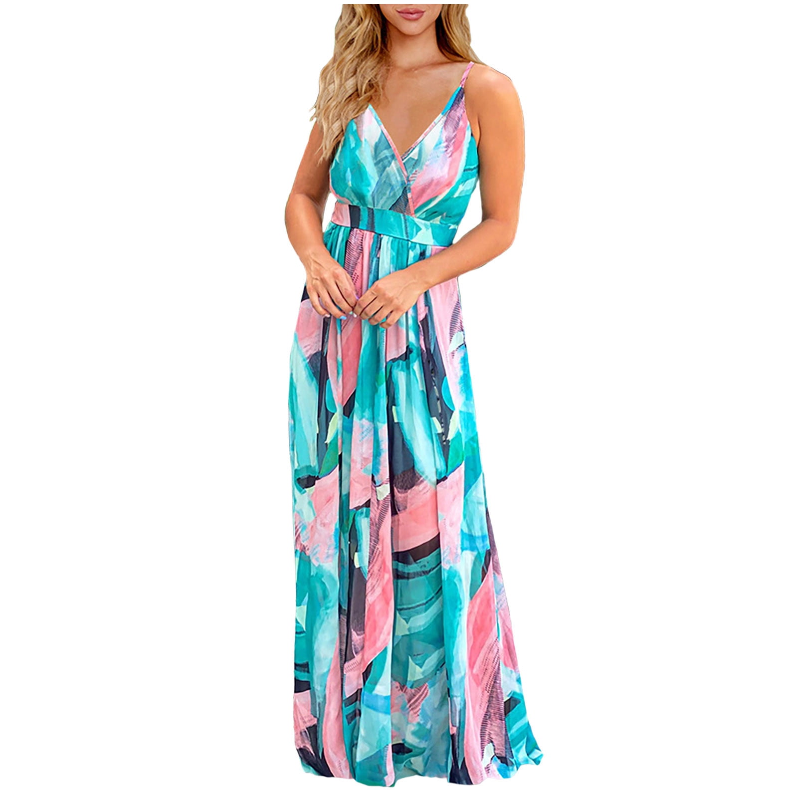 Bohemian Floral Women's Summer Dress Sexy Backless V-Neck Suspender Long Dress for Women