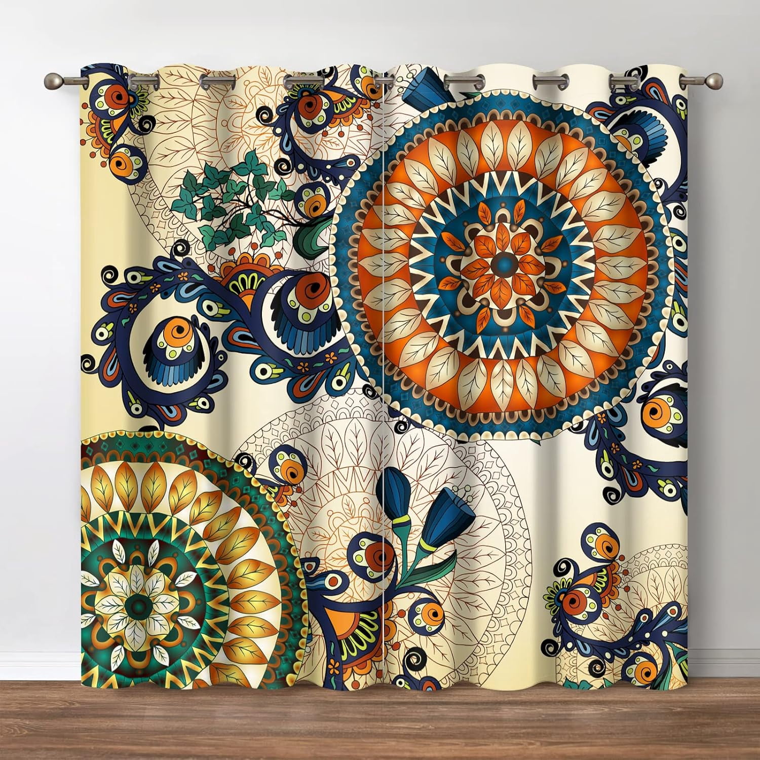 Bohemian Flower Blackout Curtains - Boho Mandala Floral Flowers Print Pattern Grommet Darkening ...