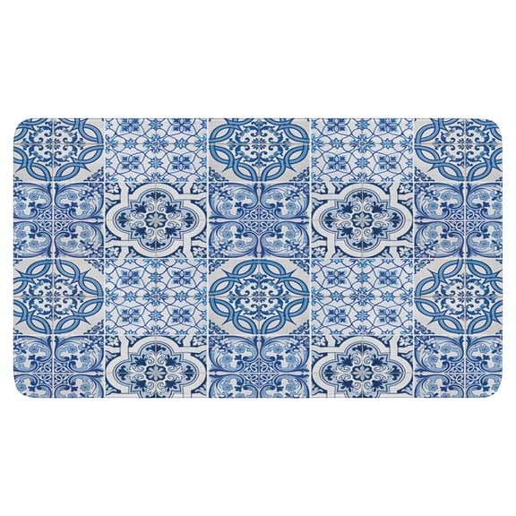Bohemian Flower Blue Door Mat Welcome Door Mat for Front Door, Home Entrance, Yard, Floor, Patio, Non Slip Spring Summer Welcome Mat Indoor Outdoor Doormat 0"*"