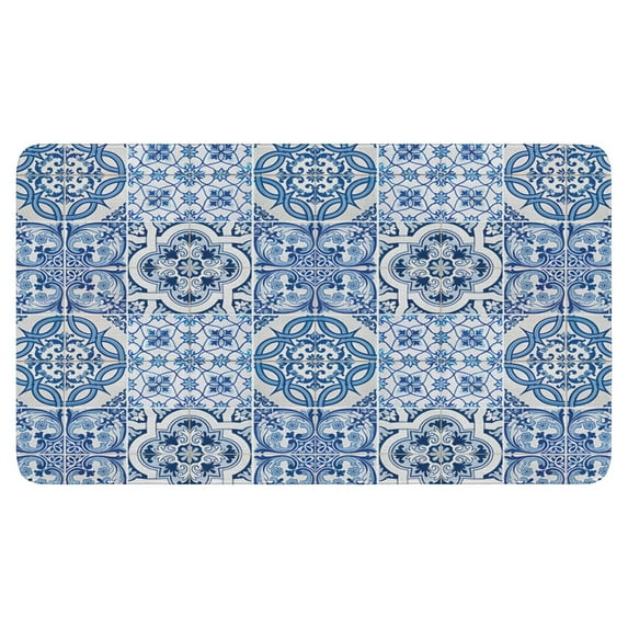 Bohemian Flower Blue Door Mat Welcome Door Mat for Front Door, Home Entrance, Yard, Floor, Patio, Non Slip Spring Summer Welcome Mat Indoor Outdoor Doormat 0"*"