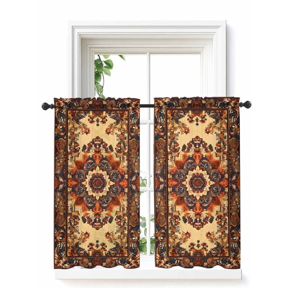 Bohemian Flower Curtains 45 Inch Length,Sheer Curtains for Bedroom Living Room Window Boho Tribal Colorful Distressed Printed Rod Pocket Drapes Kitchen Curtains Small Half Window 42"x45" 2 Panels