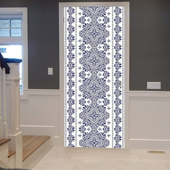 Bohemian Flower Door Sticker Retro Ethnic Style Decal Removable Boho Tribe Floral Door Mural Poster