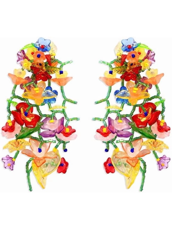 Bohemian Flower Drop Dangle Earrings Flower Earrings for Women Exaggerated Big Flowers Earrings Fabric Floral Dangle Earrings for Women