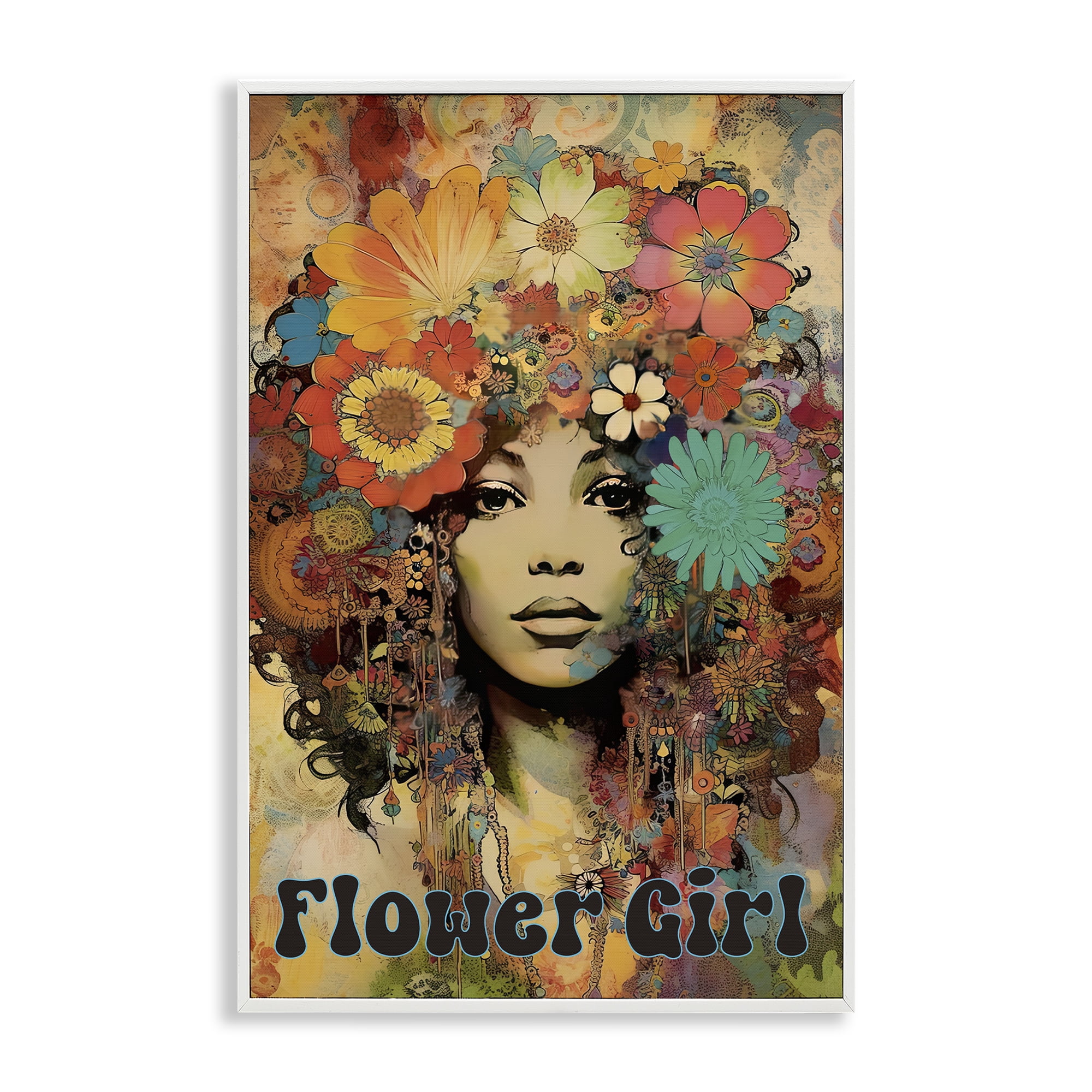 Bohemian Flower Girl White Framed Giclee Art, design by Sasha