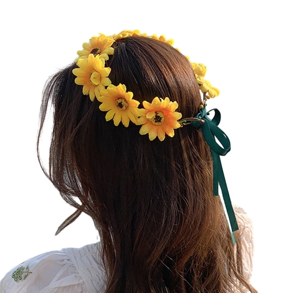 Bohemian Flower Headband Adjustable Ribbon Hairband Hair Decoration Crown Garland Headband Women Bride Wedding Headpiece
