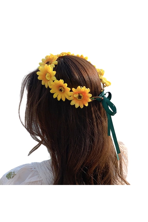 Bohemian Flower Headband Adjustable Ribbon Hairband Hair Decoration Crown Garland Headband Women Bride Wedding Headpiece