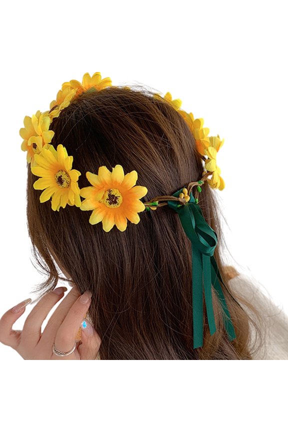 Bohemian Flower Headband Adjustable Ribbon Hairband Hair Decoration Crown Garland Headband Women Bride Wedding Headpiece