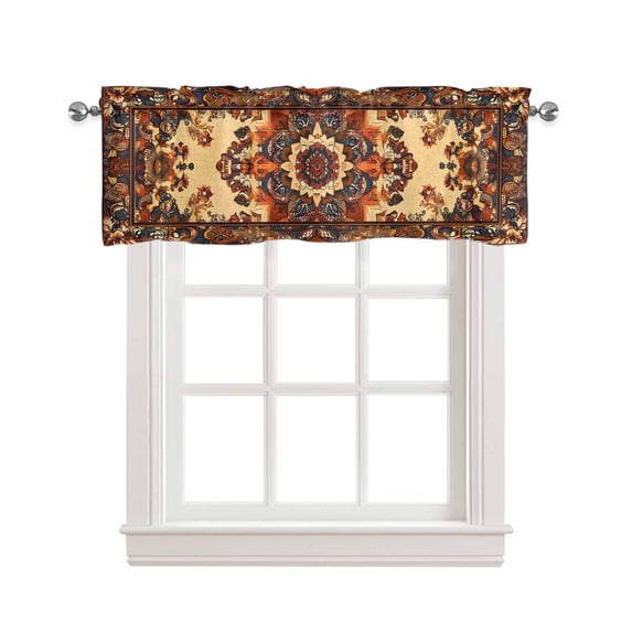 Bohemian Flower Kitchen Valances for Windows Farmhouse Linen Window Valance Curtain for Living Room Window Treatment Boho Tribal Colorful Distressed Printed Valance Rod Pocket Topper, 54 x 18 Inch