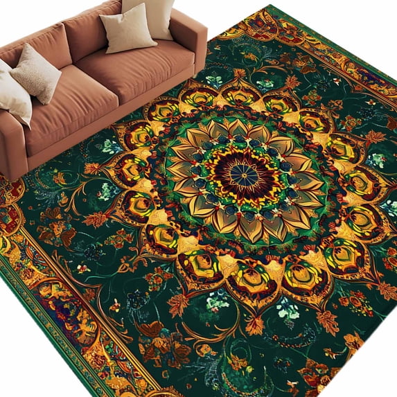 Bohemian Flower Large Area Rugs for Bedroom Living Room, Soft Non Slip Carpet Bedside Rug, Colorful Yellow Boho Rustic Tribal Rectangular Floor Cover Kitchen Accent Rug 6'x9' for Dining Room/Office