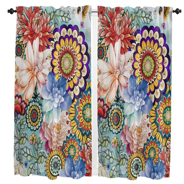 Bohemian Flower Mandala Plant Curtain Home Decoration Living Room Short