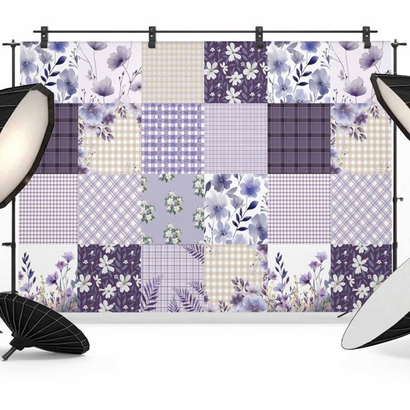 Bohemian Flower Patchwork Backdrop for Photography, Spring Vintage Light Purple Boho Floral Leaf Plaid Photo Backdrop Portrait Background Party Banner Photo Backgrounds for Studio Booth Props, 12x8ft