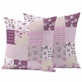 thumbnail image 1 of Bohemian Flower Patchwork Pillow Covers 2 Pack Spring Vintage Purple Boho Floral Leaf Plaid Pillowcase Waterproof Outdoor Throw Pillow Cover for Patio Garden Square Cushion 24”x24”, 1 of 9