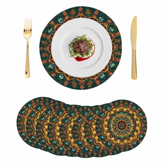 Bohemian Flower Round 13 Inch Placemats Set of 8, Colorful Yellow Boho ...