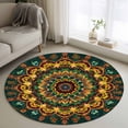 thumbnail image 1 of Bohemian Flower Round Area Rug 4 FT, Non Slip Indoor Outdoor Rug, Colorful Yellow Boho Rustic Tribal Washable Soft Circular Carpet Non-Shedding Floor Mat for Coffee Table Nursery Foyer Balcony, 1 of 8