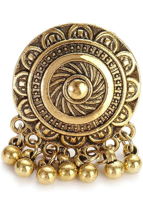 Bohemian Flower Statement Ring for Women Cluster Vintage Jhumka Jhumki Statement Tassel Dangling Ball Open Finger Rings Wedding Band Adjustable Indian Bollywood Dress Accessories Jewelry Gift