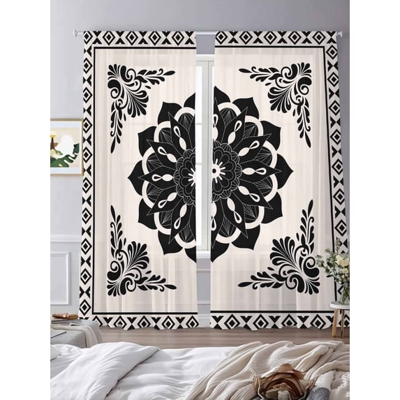 Bohemian Flowers Art Chiffon Sheer Curtains 84 Inches Long Abstract ...