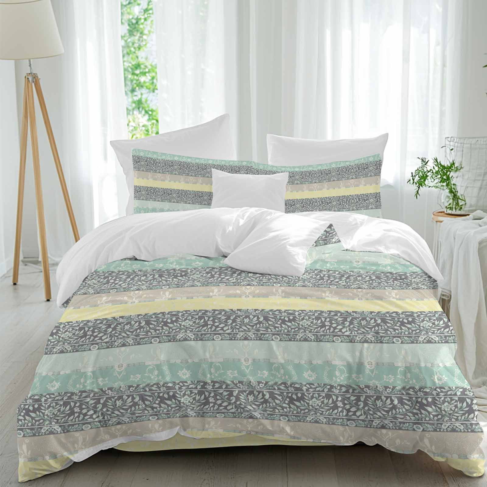 Bohemian Flowers Full Size Comforter Set, Retro Ethnic Abstract Color ...